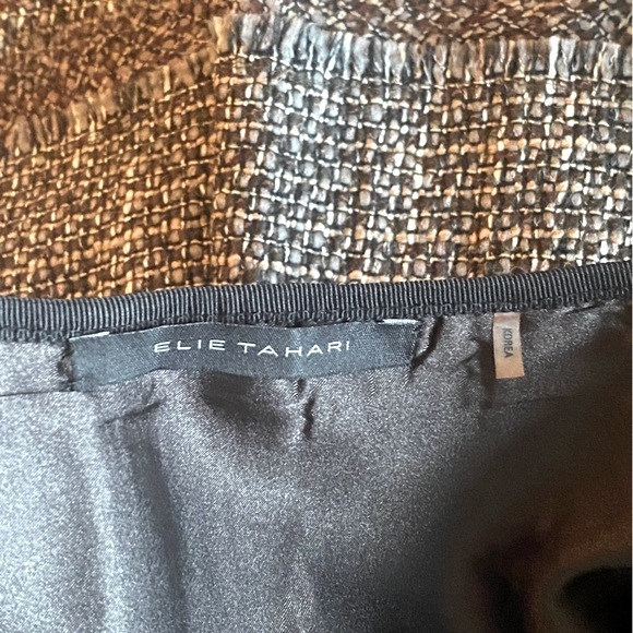 ELIE TAHARI Tweed Pleated Skirt Fully Lined Side Zip Brown Black Grey Size 10 - Picture 10 of 14
